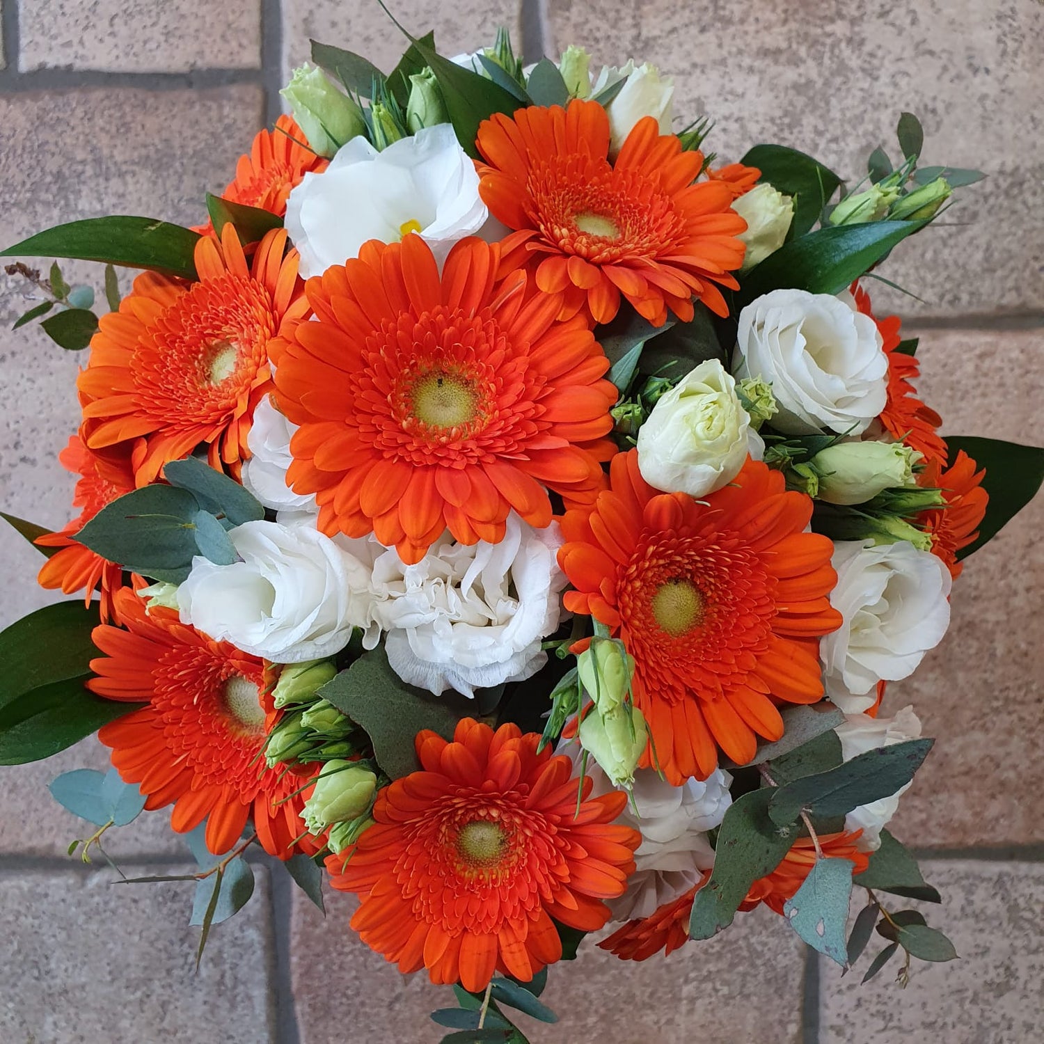 Bouquet fiori misti - Bianco Arancione - Fiori Pelizzari