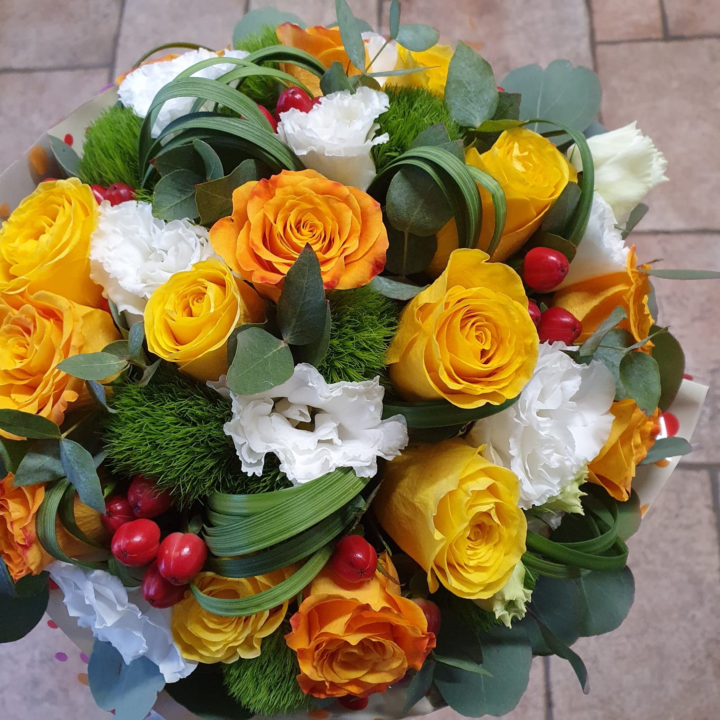 Bouquet fiori misti - Bianco Giallo Arancione - Fiori Pelizzari